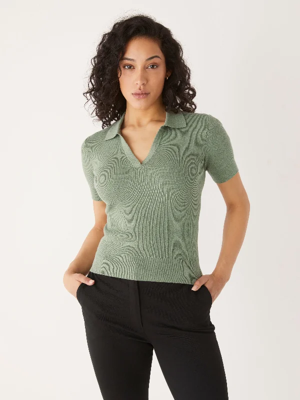 The Johnny Collar Knit Top in Deep Sage