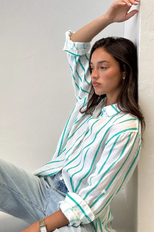 Bermuda Green Stripe Boyfriend Linen Shirt