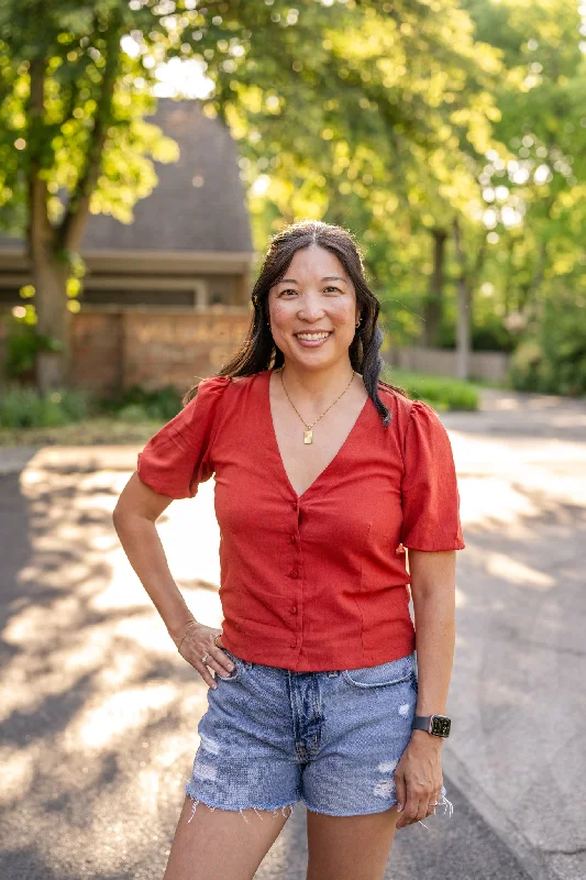 Button Front V-Neck Shirt