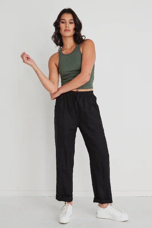 Cruise Black Linen Tapered Jogger