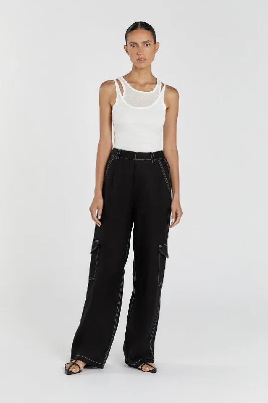 DIMITRA BLACK LINEN CARGO PANT