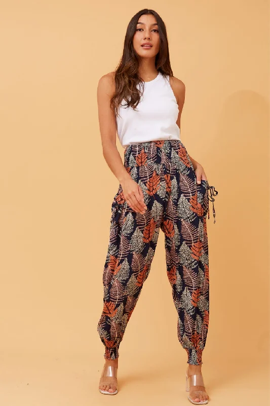 LEAF PRINT BOHO HAREM PANTS