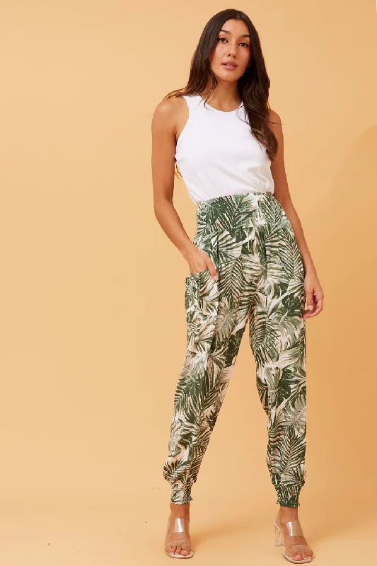 LEAF PRINT BOHO HAREM PANTS