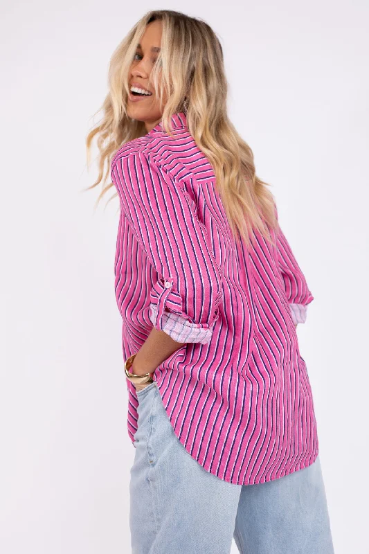 Mulberry Stripe Boyfriend Linen Shirt