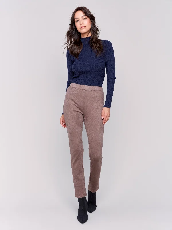 Pull-On Faux Suede Pants - Taupe