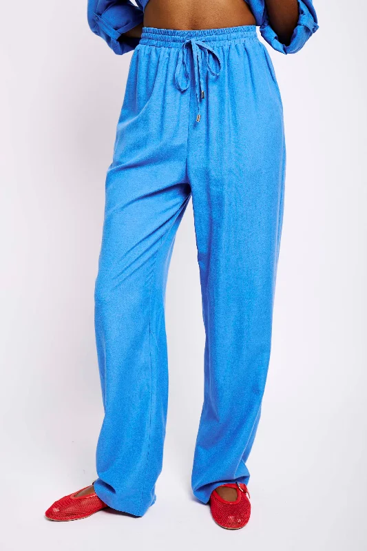 Straight Leg Linen Pants in Marine