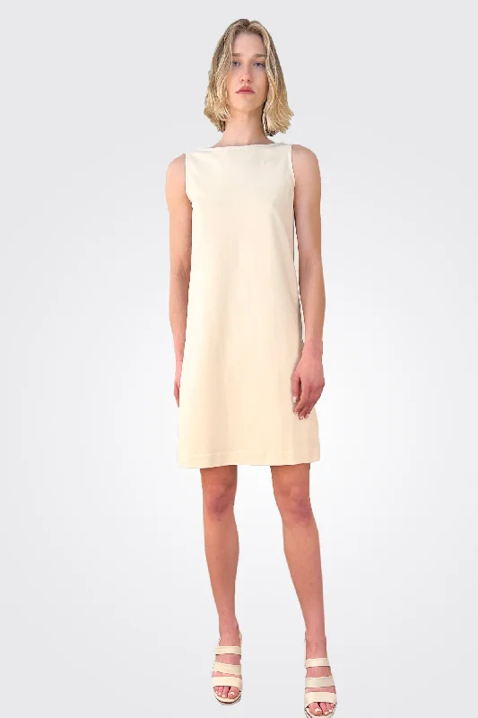 Boat Neck Cotton Blend Dress - Sugar