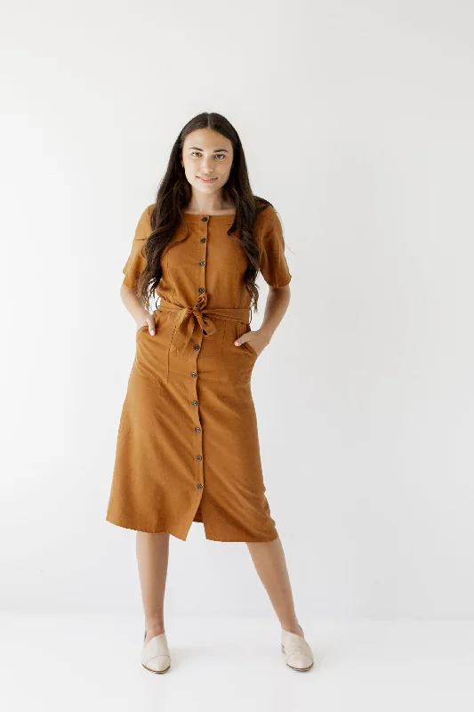 'Bronwyn' Tencel Button Front Belted Dress