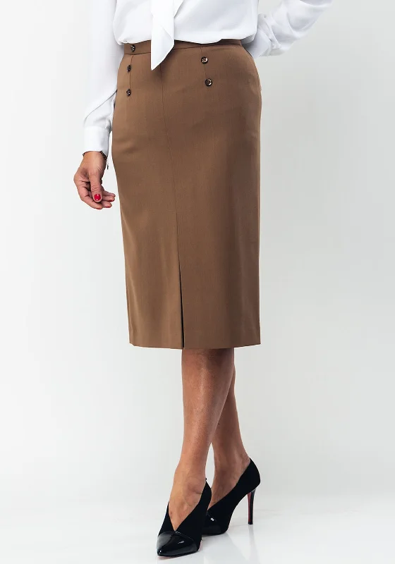 Christina Felix Button Trim Wool Blend Skirt, Beige