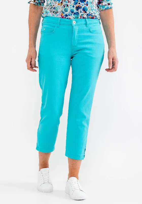 Dolcezza Cropped Cut Out Cuff Jeans, Aqua