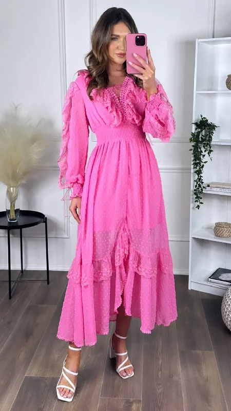 Drea Pink Long Sleeve Midi Dress