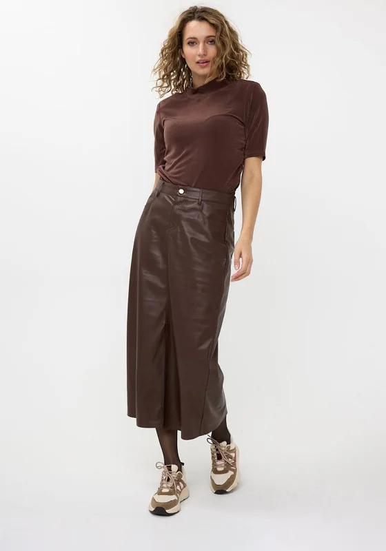 EsQualo Faux Leather Midi Skirt, Brown