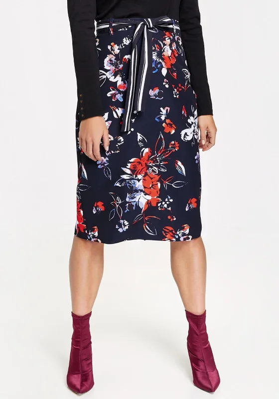 Gerry Weber Belted Floral Pencil Skirt, Navy