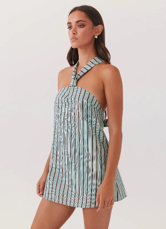 Keira Linen Mini Dress - Coastal Stripe