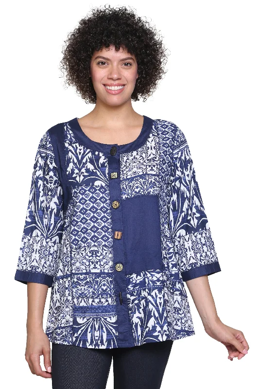 La Cera Navy Patchwork Top