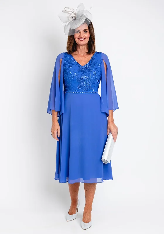 Lizabella Applique Chiffon Midi Dress, Azure