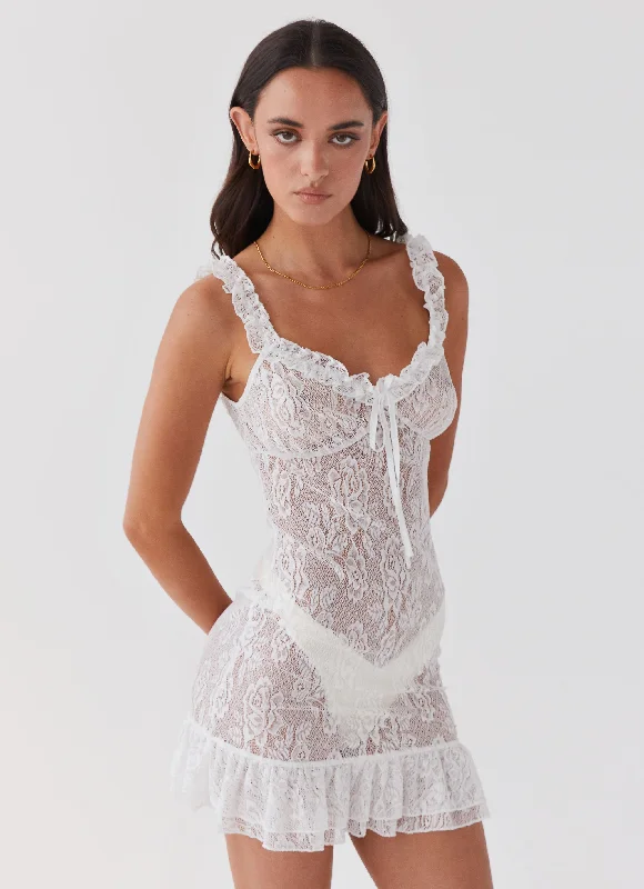 Love Lies Lace Mini Dress - Snow