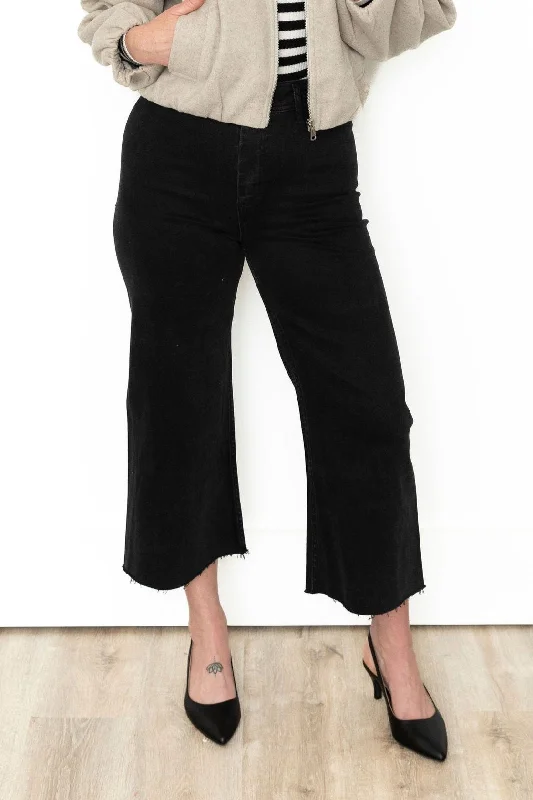 Mineral Washed Straight Leg Crop Pants - Ash Black