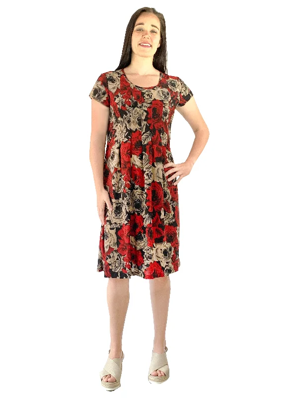 Pleat Front Midnight Roses Dress