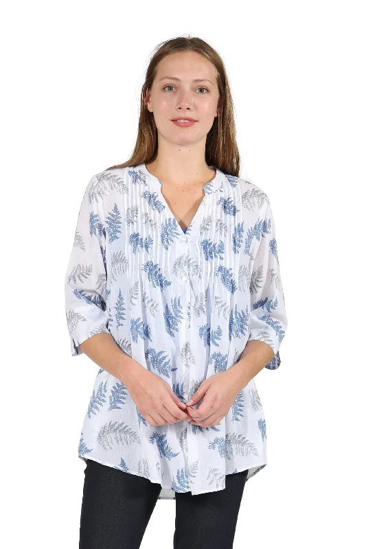 Pleat Front Printed Cotton Top