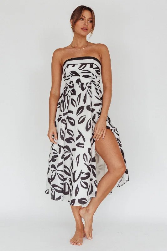 Randi Tie-Back Maxi Dress Leaf Print Beige