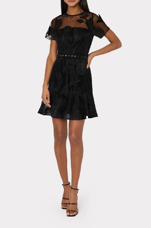 Rosie Butterfly Embroidery Dress - Black