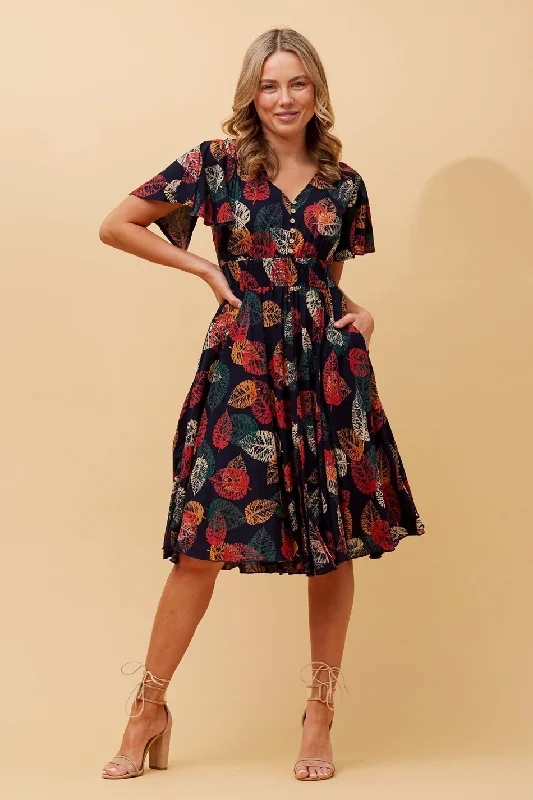 SANDY LEAF PRINT DRESS