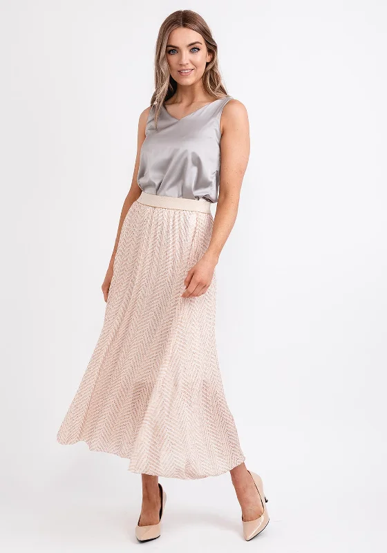 Seventy1 One Size Pleated Maxi Skirt, Beige & Gold