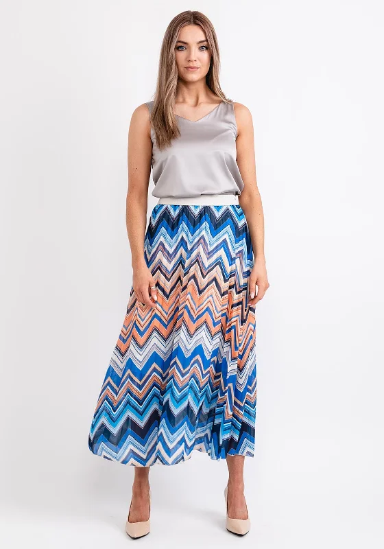 Seventy1 One Size Pleated Maxi Skirt, Orange & Blue