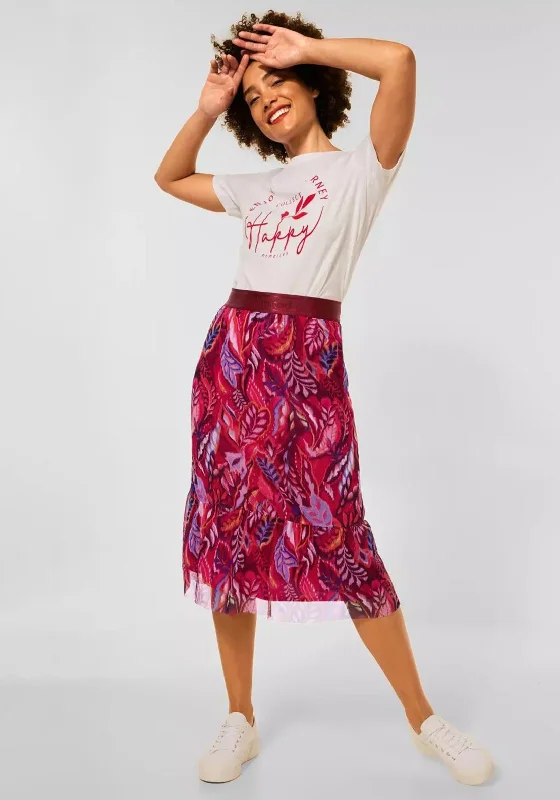 Street One Printed Mesh Midi Skirt, Cherry Red