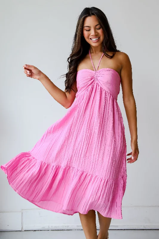 FINAL SALE - Sunny Serenity Pink Halter Midi Dress