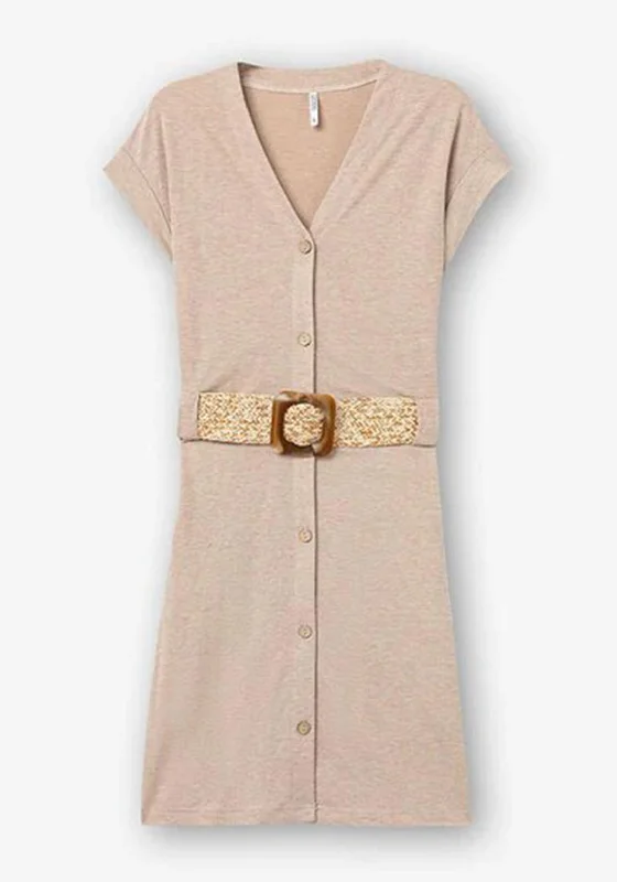 Tiffosi Chile Woven Belt Mini Dress, Beige