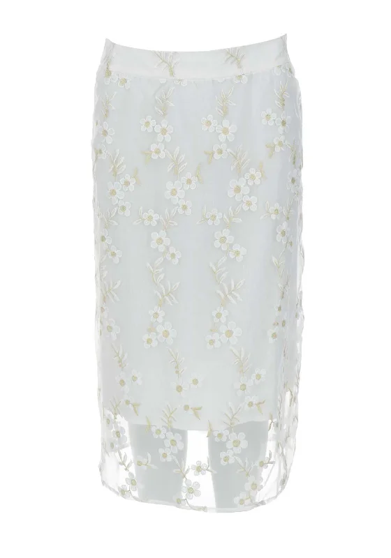 Traffic People Embroidered Marvel Midi Skirt, White