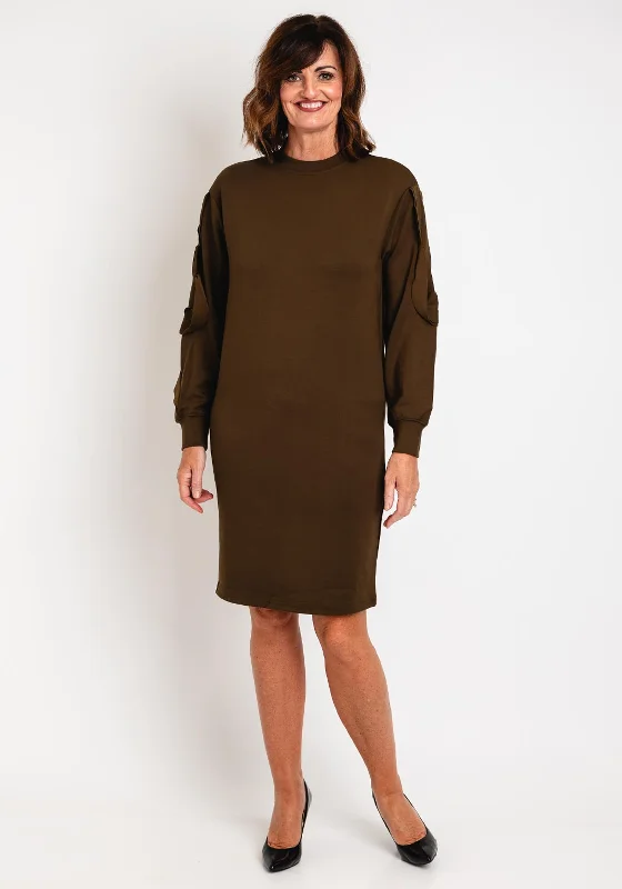 YAYA Round Neck Sweater Midi Dress, Dark Green