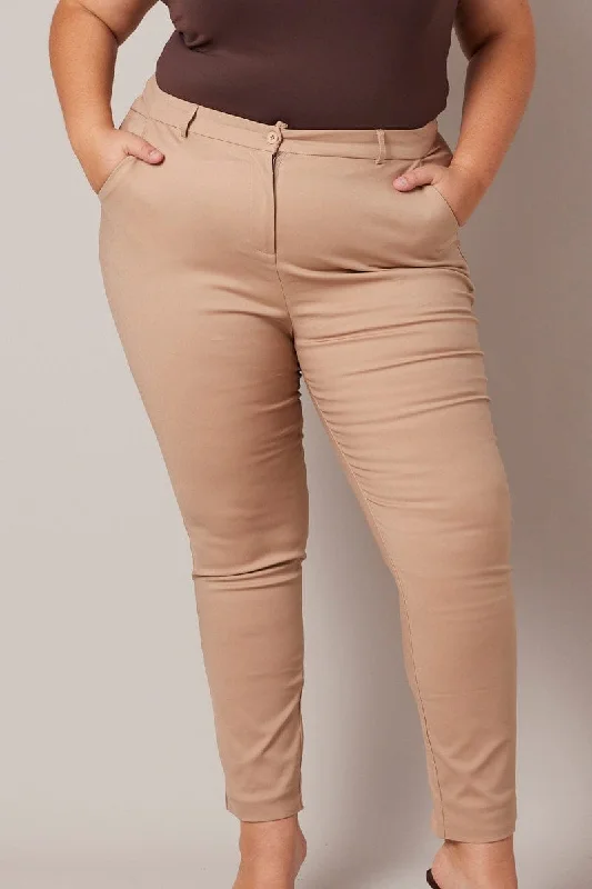 Brown Slim Pants Mid Rise Workwear