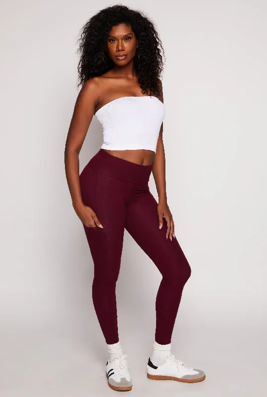 Solid High Waisted Cell Phone Pocket Leggings