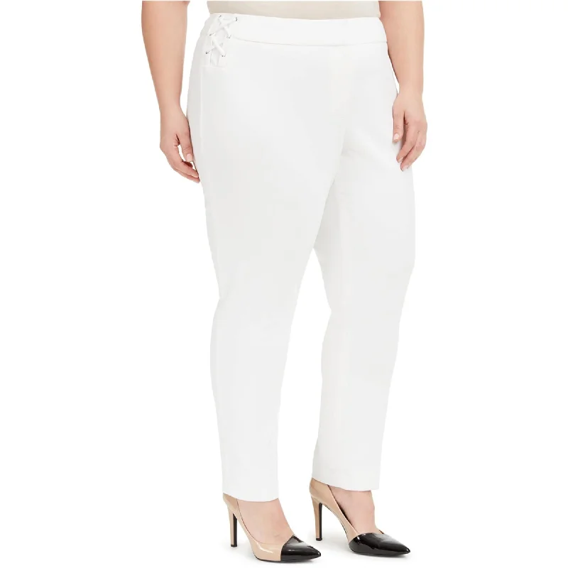 Calvin Klein Womens Lace Up Detail Casual Trouser Pants, White, 22W