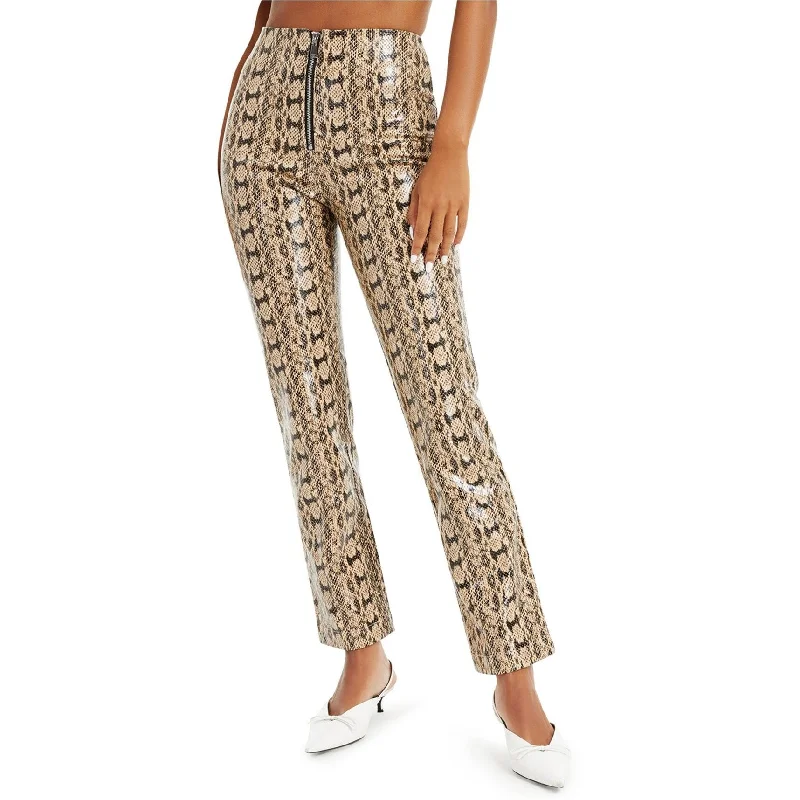 Danielle Bernstein Womens Faux-Snakeskin Casual Trouser Pants, Beige, 6