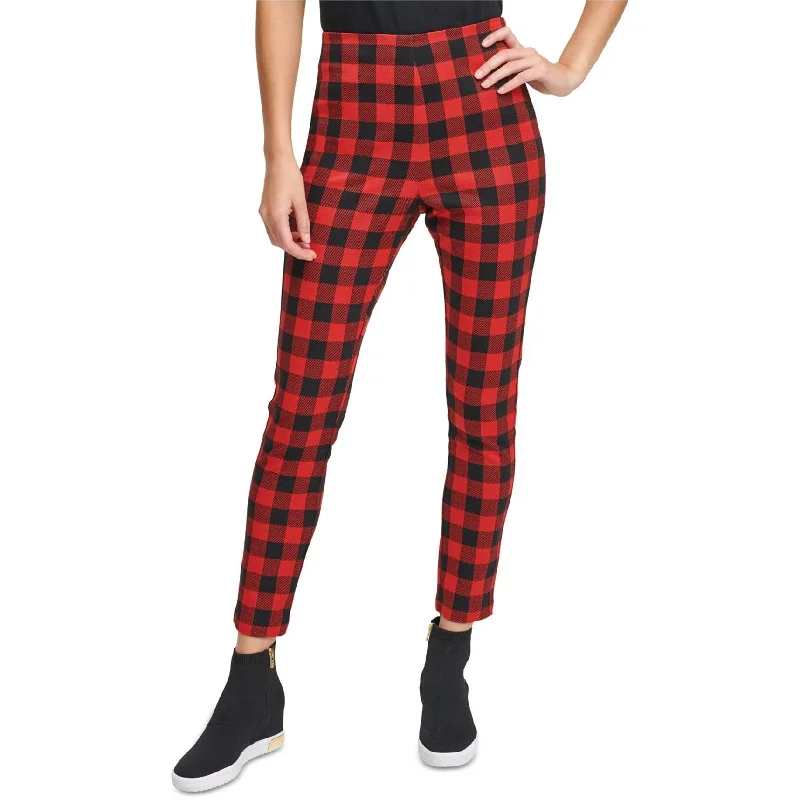 DKNY Womens Plaid Casual Leggings, Red, Medium