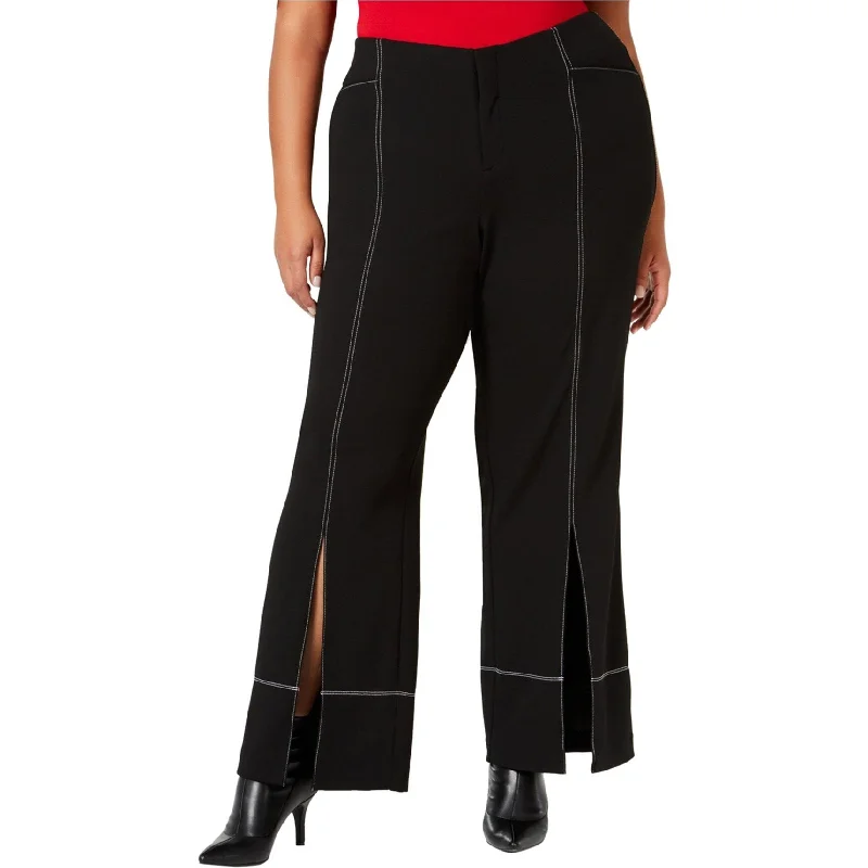 I-N-C Womens Slit-Front Casual Wide Leg Pants, Black, 18W