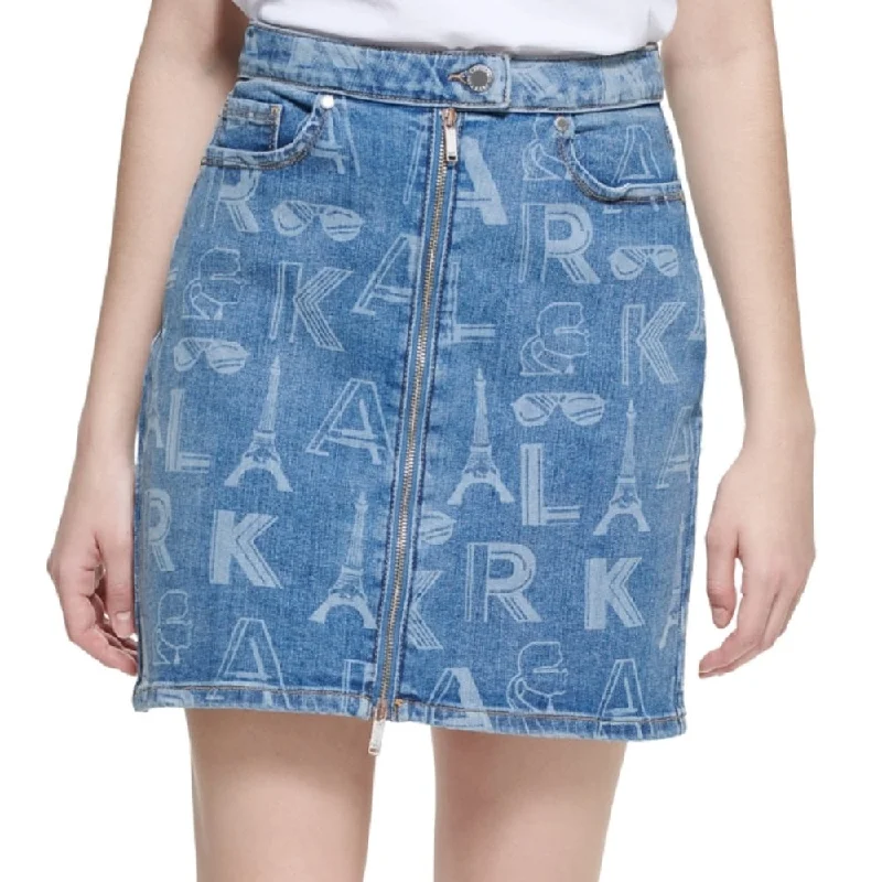 Karl Lagerfeld Paris Women's Logo Print Mini Skirt Blue Size 16