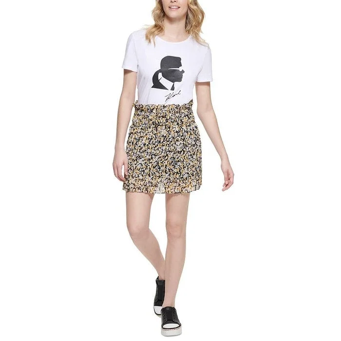 Karl Lagerfeld Paris Women's Printed Pleated Mini Skirt Black Size X-Large