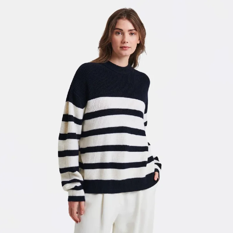 Merino Striped Crewneck (Dark Navy)