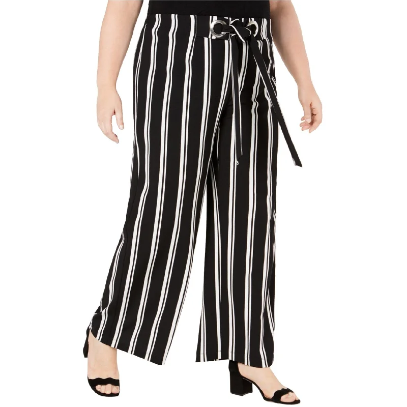 NY Collection Womens Tie Front Casual Wide Leg Pants, Black, 1X