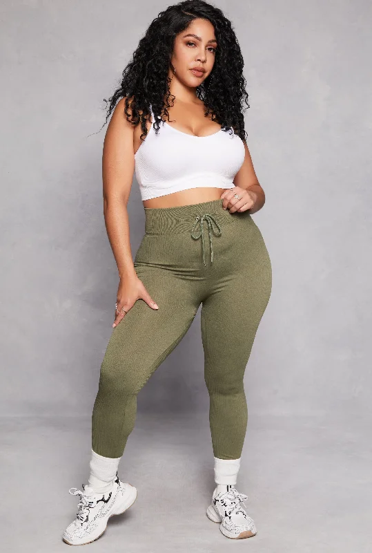 Plus Size Drawstring Detail High Waist Leggings