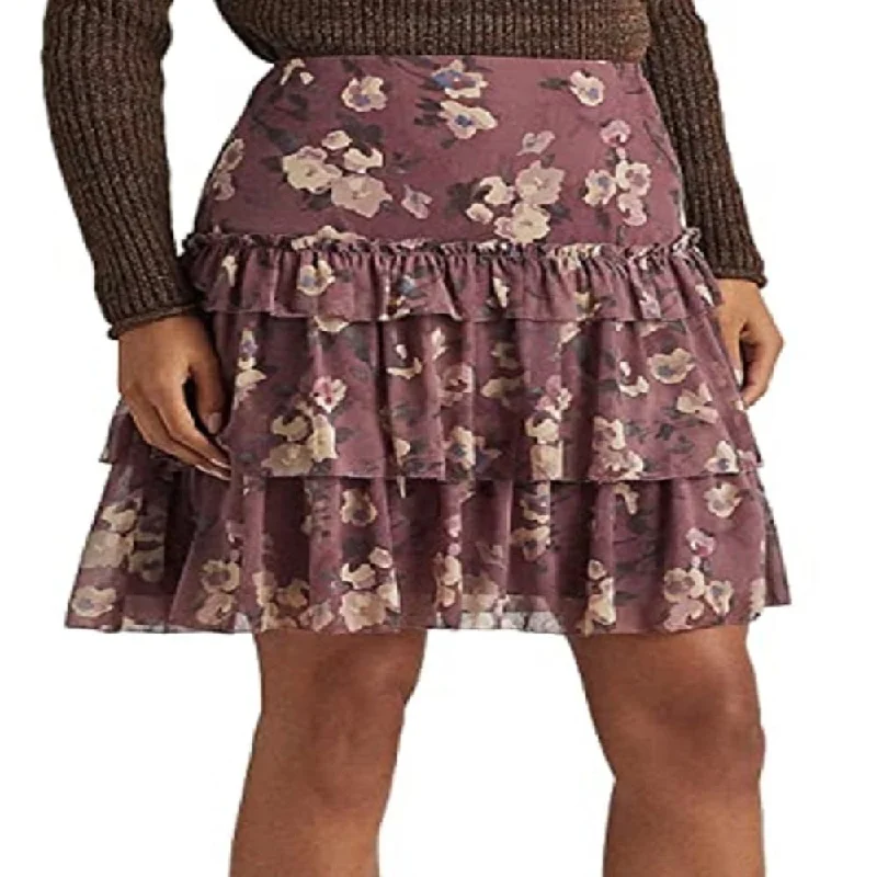 Ralph Lauren Women's Floral Crinkle Georgette Miniskirt Purple Size 4