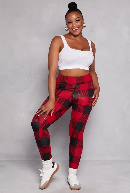 Plus Size Buffalo Plaid High Waist Leggings