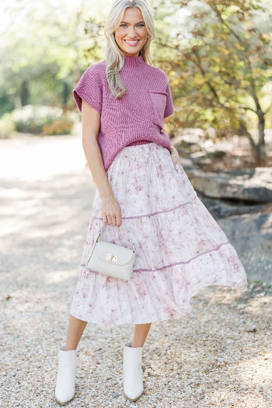 Take You Back Dusty Mauve Floral Midi Skirt