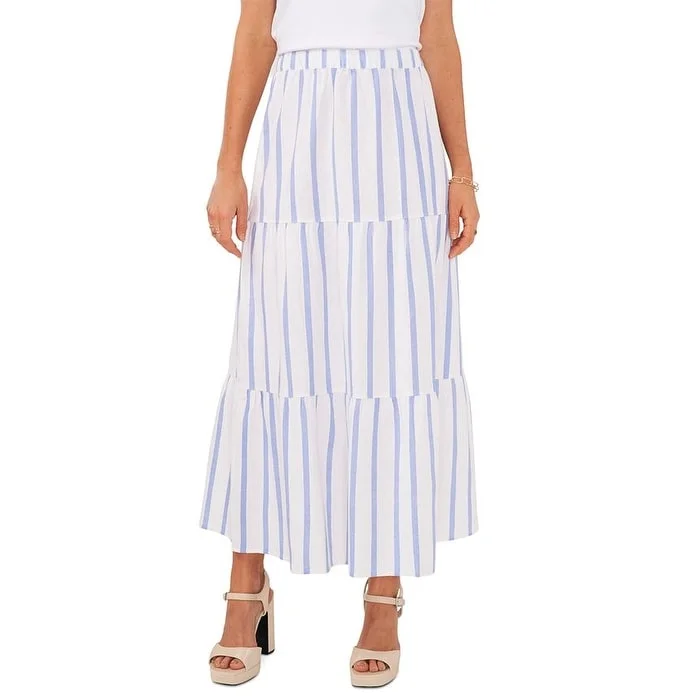 Vince Camuto Women's Stripe Tiered Stretch Cotton Maxi Skirt Blue