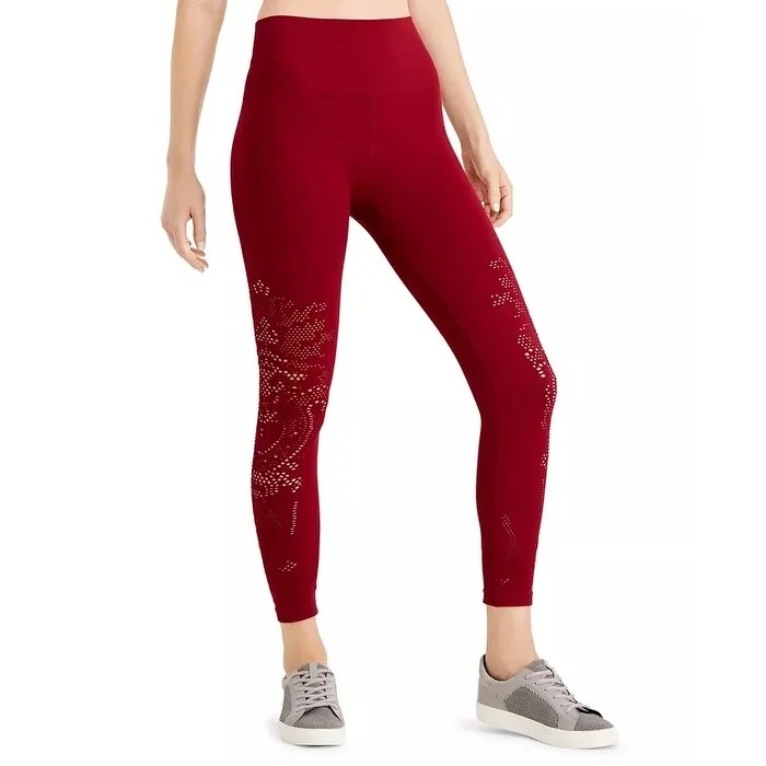 Ideology Women's Seamless Perforated High Rise Leggings Red Size Large